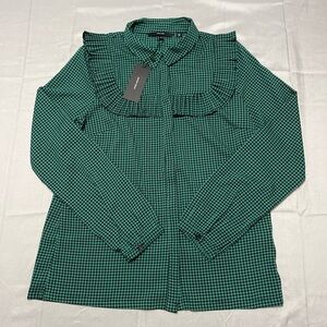 Vera‎ Moda Green Houndstooth Button-Up Blouse NWT | Office Chic Y2K